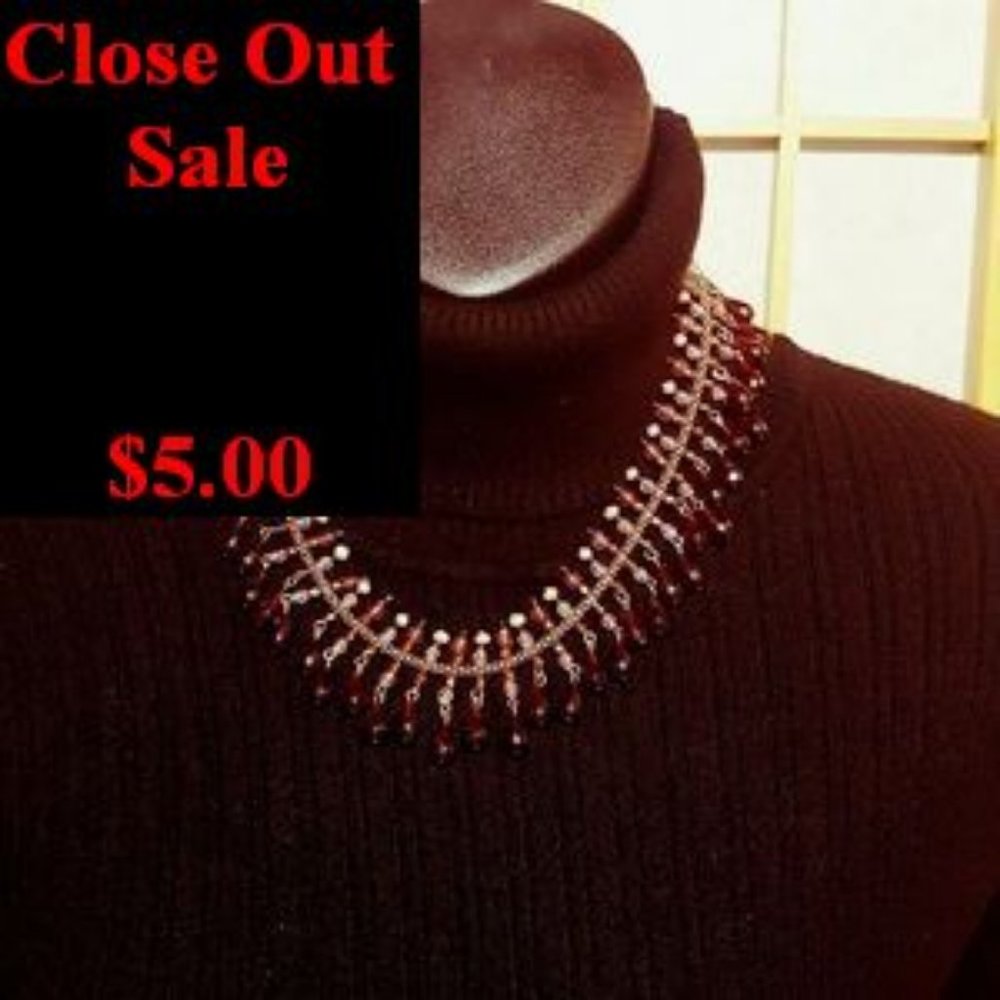 Avon Crimson Rose Beaded Necklace Costume Jewelry